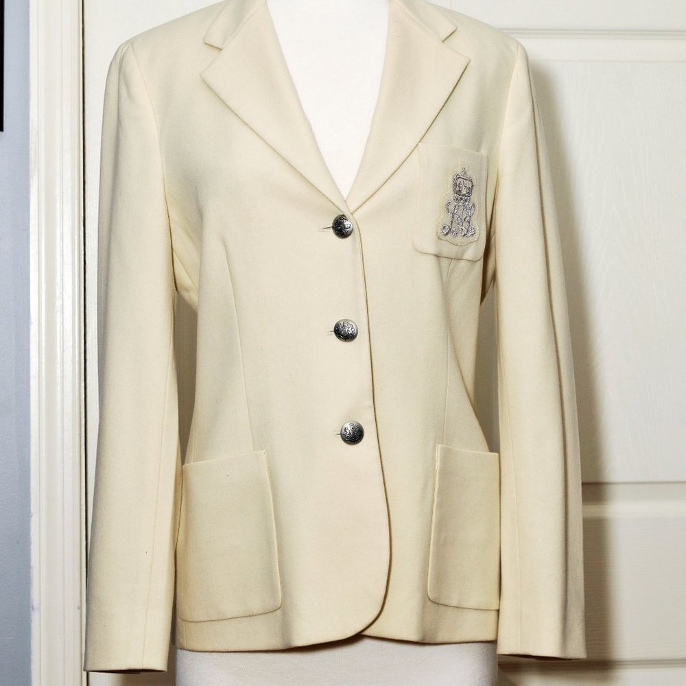 "LAUREN RALPH LAUREN CREAM 100% WOOL BLAZER"